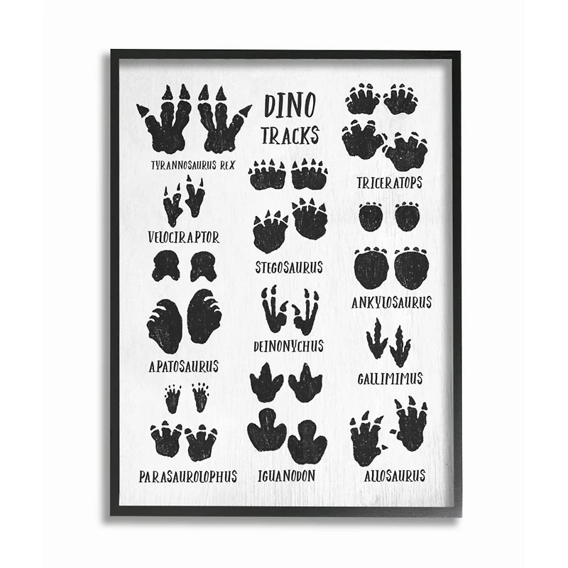 Stupell Industries Children's Rustic Dinosaur Track Chart with Text Framed Wall Art