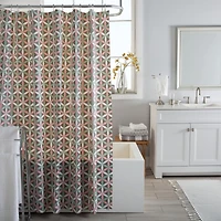 Bath Bliss Gray Geo Shape Design PEVA Shower Curtain