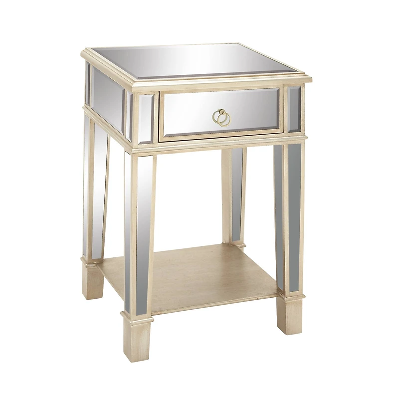 27" Beige Chinese Fir Glam Accent Table