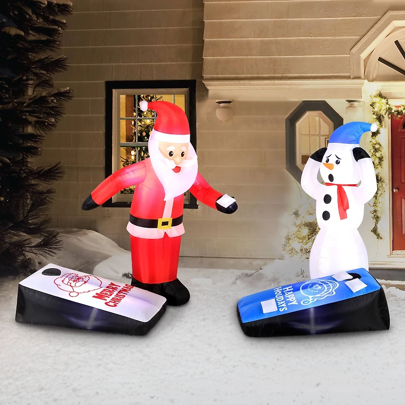 5ft. Inflatable Christmas Light Up Santa & Snowman Playing Corn Hole