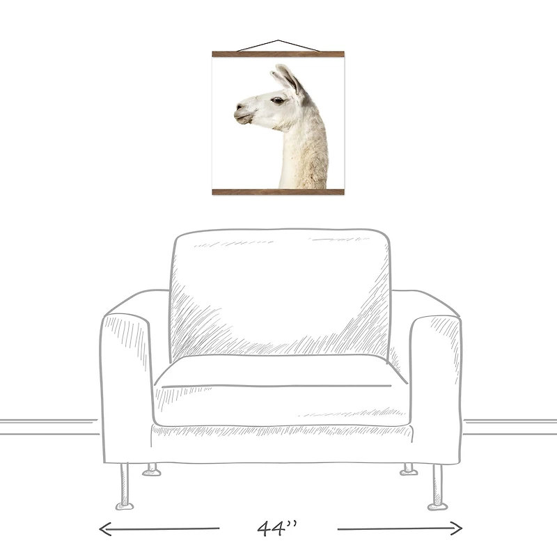 Fluffy Llama 16" x 16" Teak Hanging Canvas