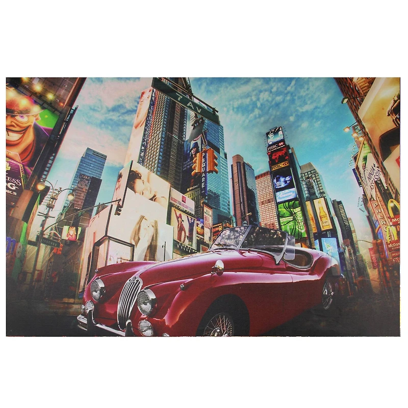 LED NYC Times Square Classic MG Car Canvas Wall Art