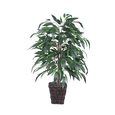 4ft. Artificial Mango Bush with Square Willow Basket