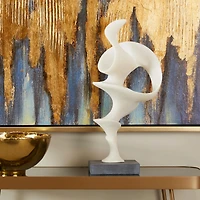 20" White Polystone Abstract Sculpture with Black Base