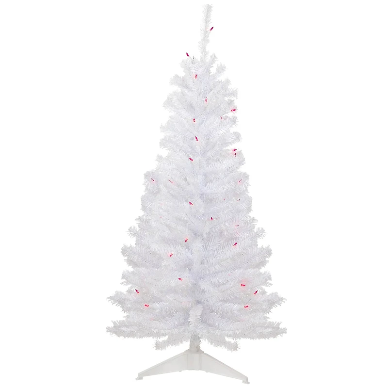 4ft. Pre-Lit White Woodbury Pine Slim Artificial Christmas Tree, Pink Lights