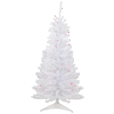 4ft. Pre-Lit White Woodbury Pine Slim Artificial Christmas Tree, Pink Lights