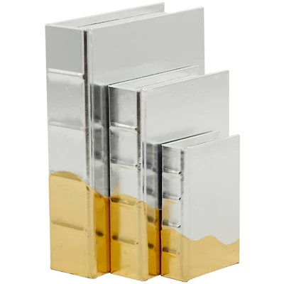 CosmoLiving by Cosmopolitan Silver Faux Leather Faux Book Box with Metallic Finish Set 