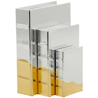 CosmoLiving by Cosmopolitan Silver Faux Leather Faux Book Box with Metallic Finish Set 