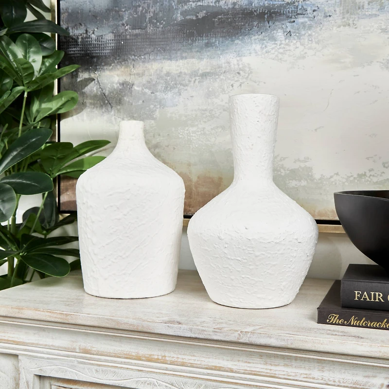 White Glass Textured Vase Set