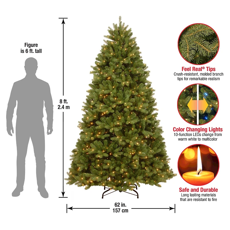 9 ft. Pre-Lit Feel Real® Newberry® Spruce Hinged Artificial Christmas Tree, Dual Color® LED Lights