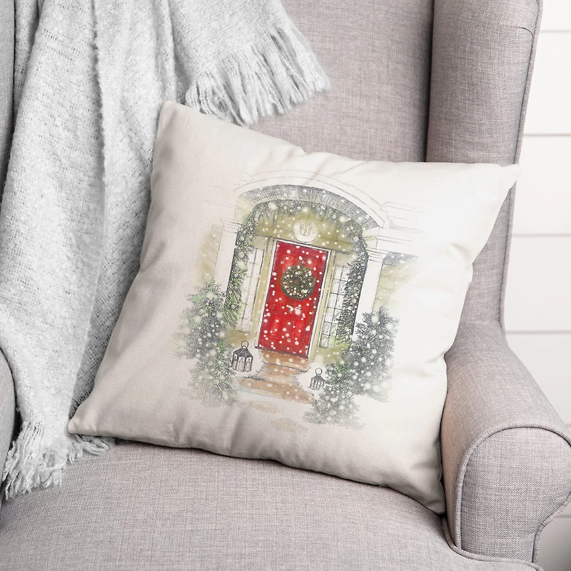 Home For Holidays Door 18x18 Throw Pillow