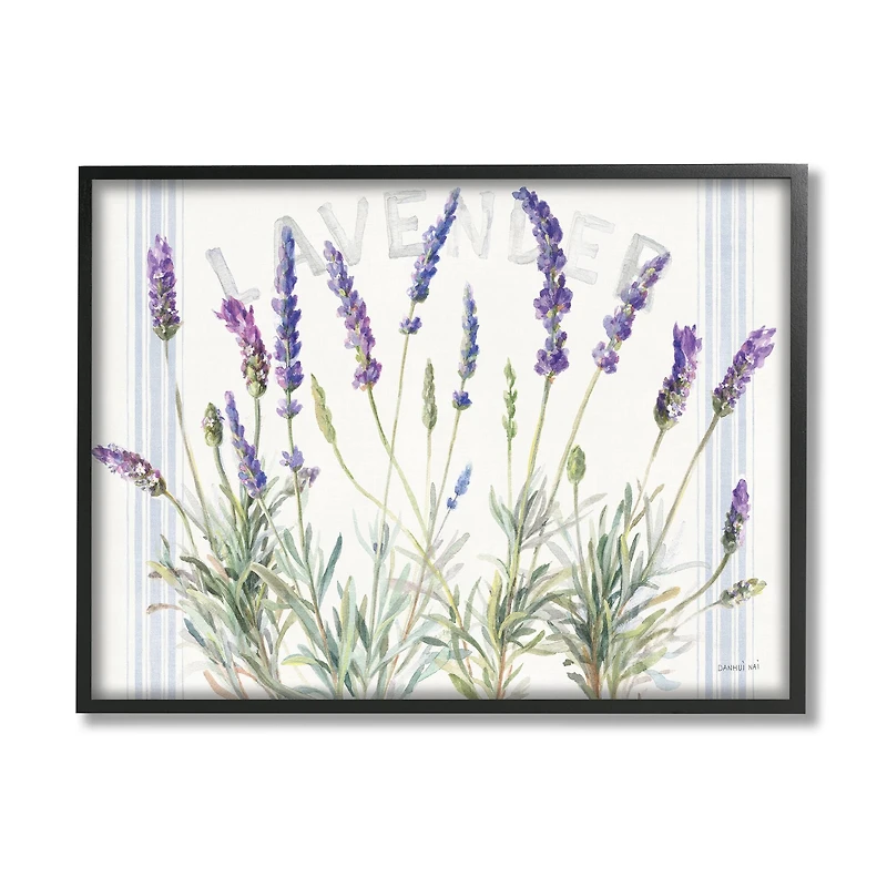 Stupell Industries Lavender Floral Cluster Farmhouse Bistro Stripes Framed Wall Art