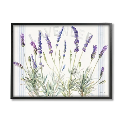 Stupell Industries Lavender Floral Cluster Farmhouse Bistro Stripes Framed Wall Art