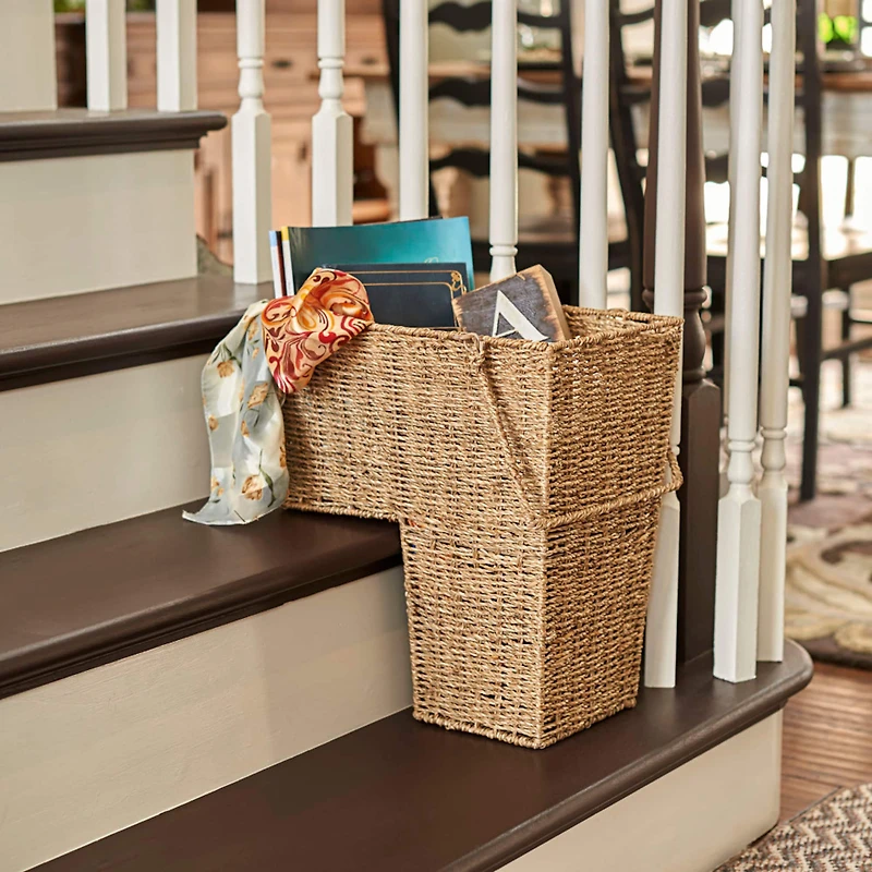 Household Essentials Seagrass & Corn Husk Wicker Stair Basket