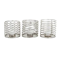 Set of 3 Silver Iron Modern Candle Holders, 4" x 4" x 4"
