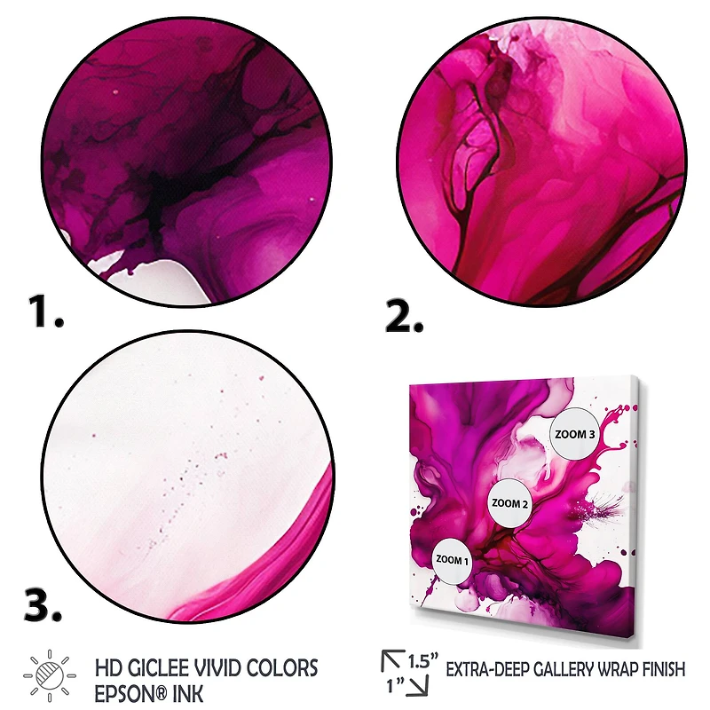 Designart "Ancient Mystery In Viva Magenta II" Abstract Liquid Ink Canvas Wall Art