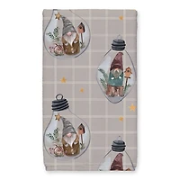 Welcome to our Cabin Gray and White Check Gnome Globe Pattern Tea Towel - Set of 2