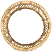 Brown Rattan Handmade Wavy Woven Accent Table with Glass Top