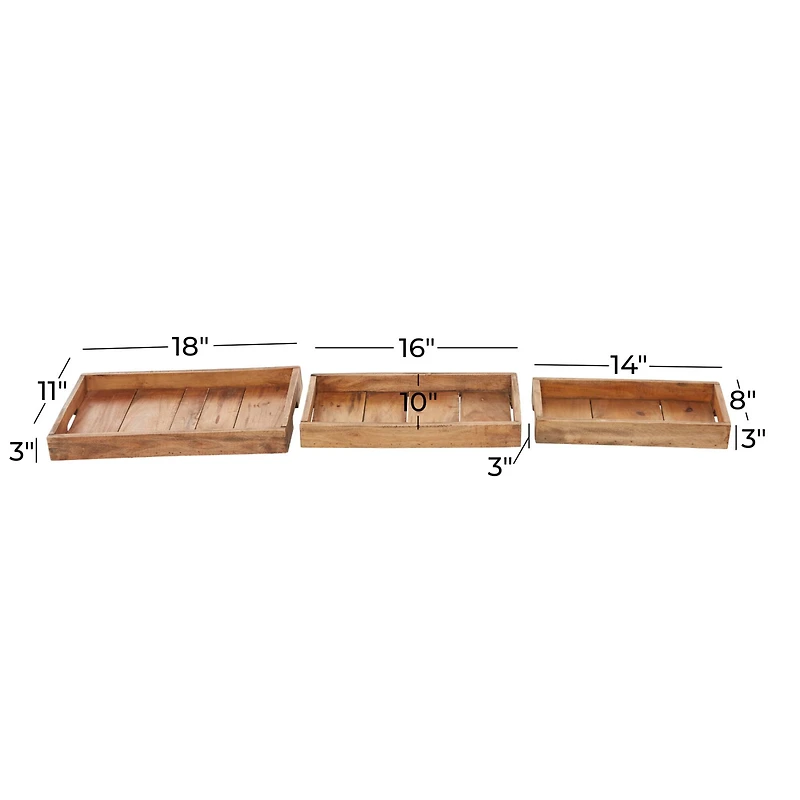 Brown Rectangle Wood Rustic Tray Set