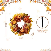 Glitzhome® 24" Fall Dahlia, Pumpkin, Leaf & Berry Wreath