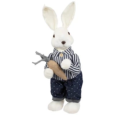 19" Navy Blue Standing Boy Bunny with Carrot Easter Figure