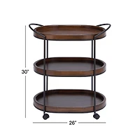 3-Tier Brown Pine & Metal Traditional Bar Cart