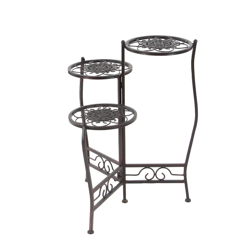 24" Brown Metal Tiered Traditional Plant Stand