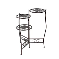 24" Brown Metal Tiered Traditional Plant Stand