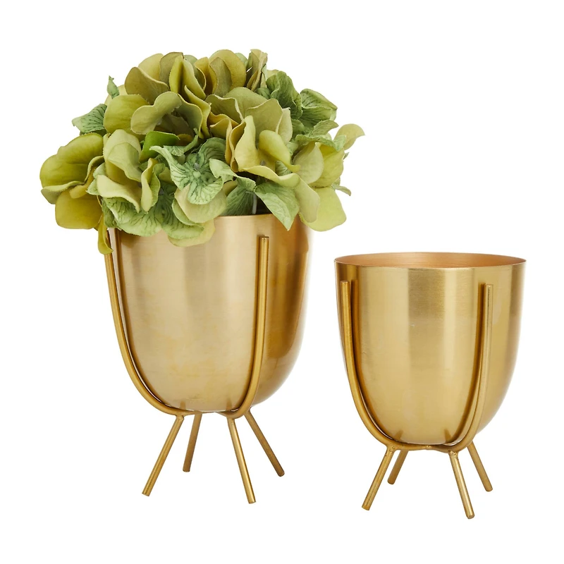 Gold Contemporary Planter, Set of 2" 6", 7"