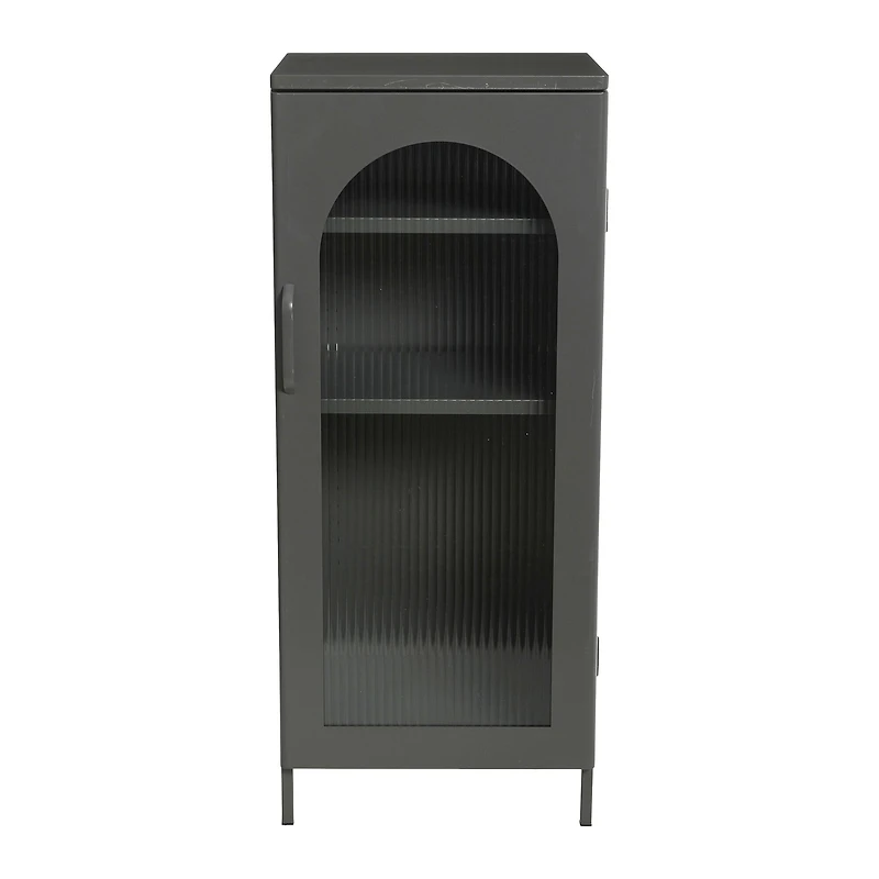 Hello Honey® 40" Solstice Narrow Metal Accent Cabinet with Adjustable Storage Shelves and Arched Glass Door