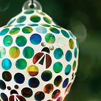 Glitzhome® 8.25" Blue & Green Dots & Ladybugs Glass Hanging Bird Feeder