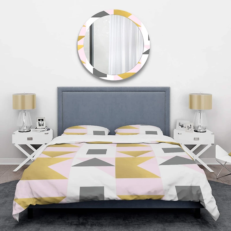 Designart 'Triangular Gold Design' Mid-Century Duvet Cover Set