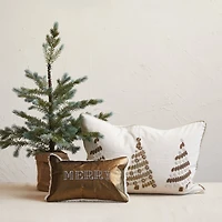 Hello Honey® 24" x 16" Embroidered Bead Christmas Trees Lumbar Pillow with Gold Piping