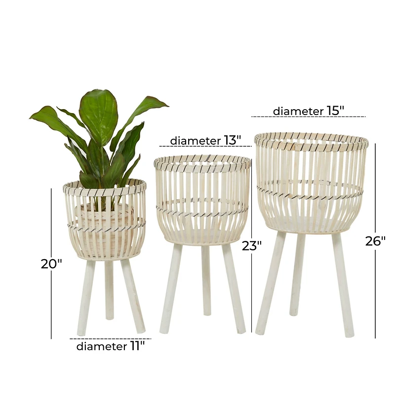 White Bamboo Bohemian Planter, Set of 3" 26", 23", 20"