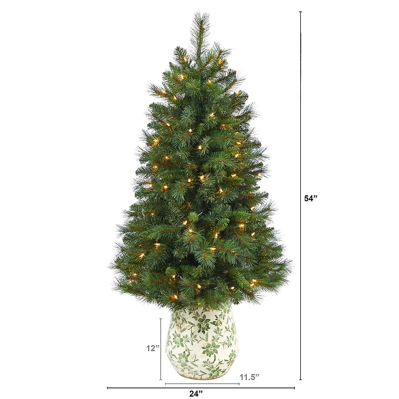 4.5ft. Pre-Lit West Virginia Mountain Pine Artificial Christmas Tree in Floral Planter, Clear Lights