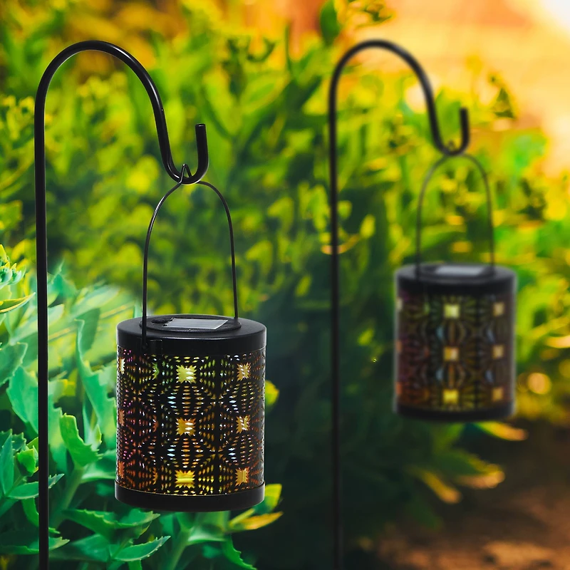 Glitzhome® Metal Cutout Pattern Solar Powered Lanterns, 2ct.