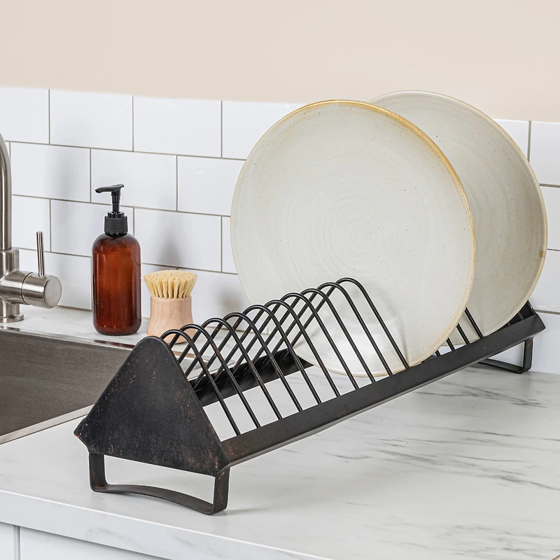 Hello Honey® 24" Distressed Black Rustic Farmhouse Metal Dish Rack