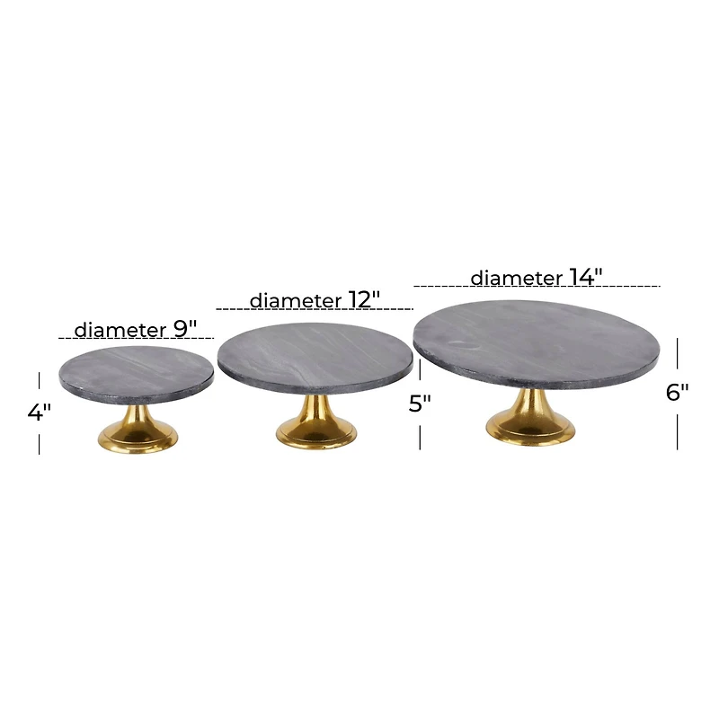 The Novogratz Set of 3 Black Aluminum Natural Cake Stand, 6" x 12" x 12"