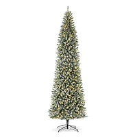 11ft. Pre-Lit Flocked Fir Pencil Artificial Christmas Tree, Warm White LED Lights