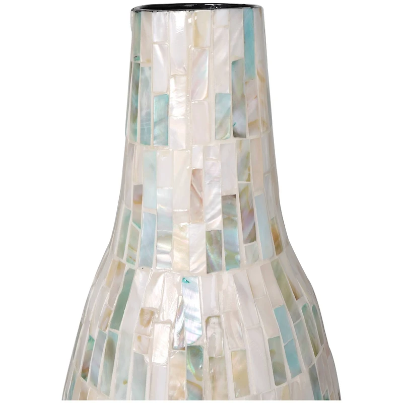 21" White Mother of Pearl Handmade Mosaic Inspired Vase with Pastel Blue and Pink Accents