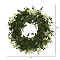 18" Eucalyptus & Dancing Daisy Double Ring Artificial Wreath With Twig Base