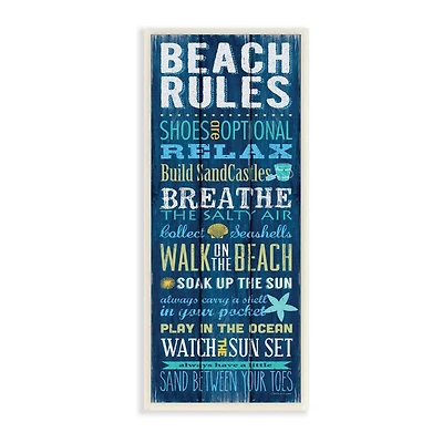 Stupell Industries Blue Beach Rules Wooden Wall Plaque