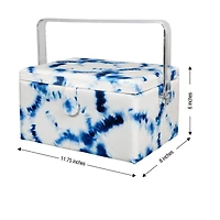 SINGER® Large Blue & White Tie Dye Print Sewing Basket with Sewing Kit