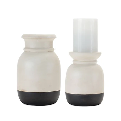 Dual-Tone Ceramic Candle Holder Set