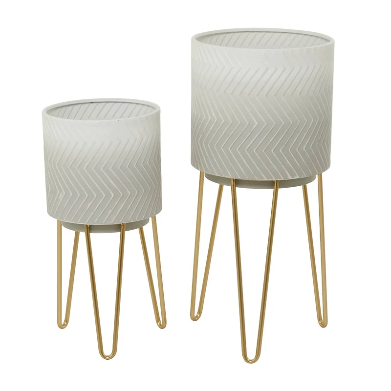 White Metal Modern Planter Set