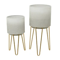 White Metal Modern Planter Set