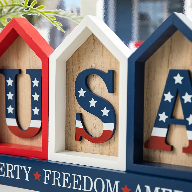 Glitzhome® 13" Liberty, Freedom, America House-Shaped Tabletop Décor