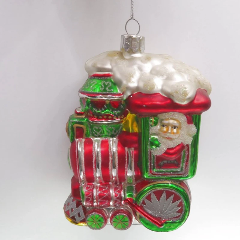Glittered Train Christmas Glass Hanging Ornament - 4.5" - Red and Green