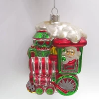 Glittered Train Christmas Glass Hanging Ornament - 4.5" - Red and Green