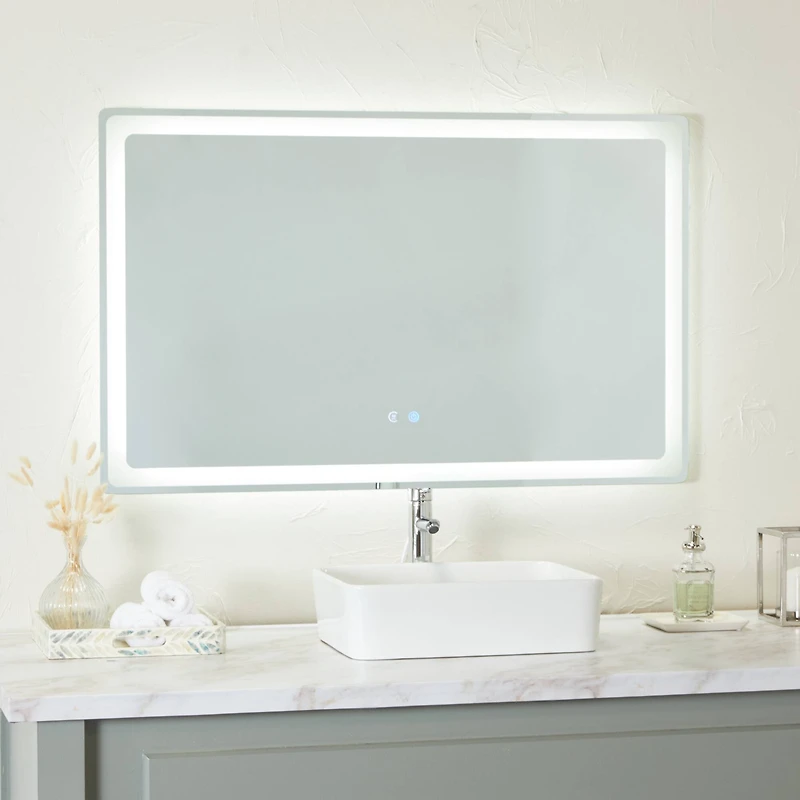 Clear Glass Modern Anti Fog Mirror, 47" x 2" x 30"